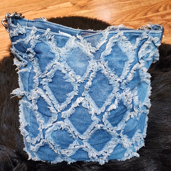 Carlos By Carlos Santana Vintage Frayed Denim Patchwork Hobo Shoulder Bag Purse - Picture 4 of 15